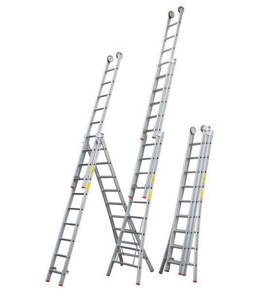 SuperPro 3-delige reformladder geanodiseerd met uitgebogen bomen