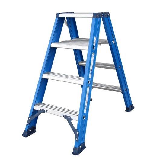 DAS Dubbele oploopbare blauwe trap 2 x 4 treden
