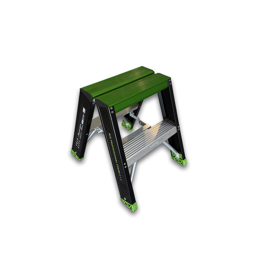 Dubbel oploopbare professionele trappen met neerklapbare beugel 2 x 2 treden